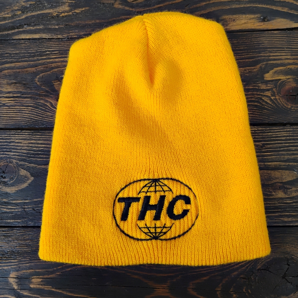 THC YELLOW TOBOGGAN KNIT VINTAGE BEANIE SKULL HAT CAP NWOT